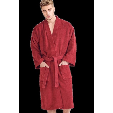 Unisex Men's Terry Brick Red Bathrobe One Size